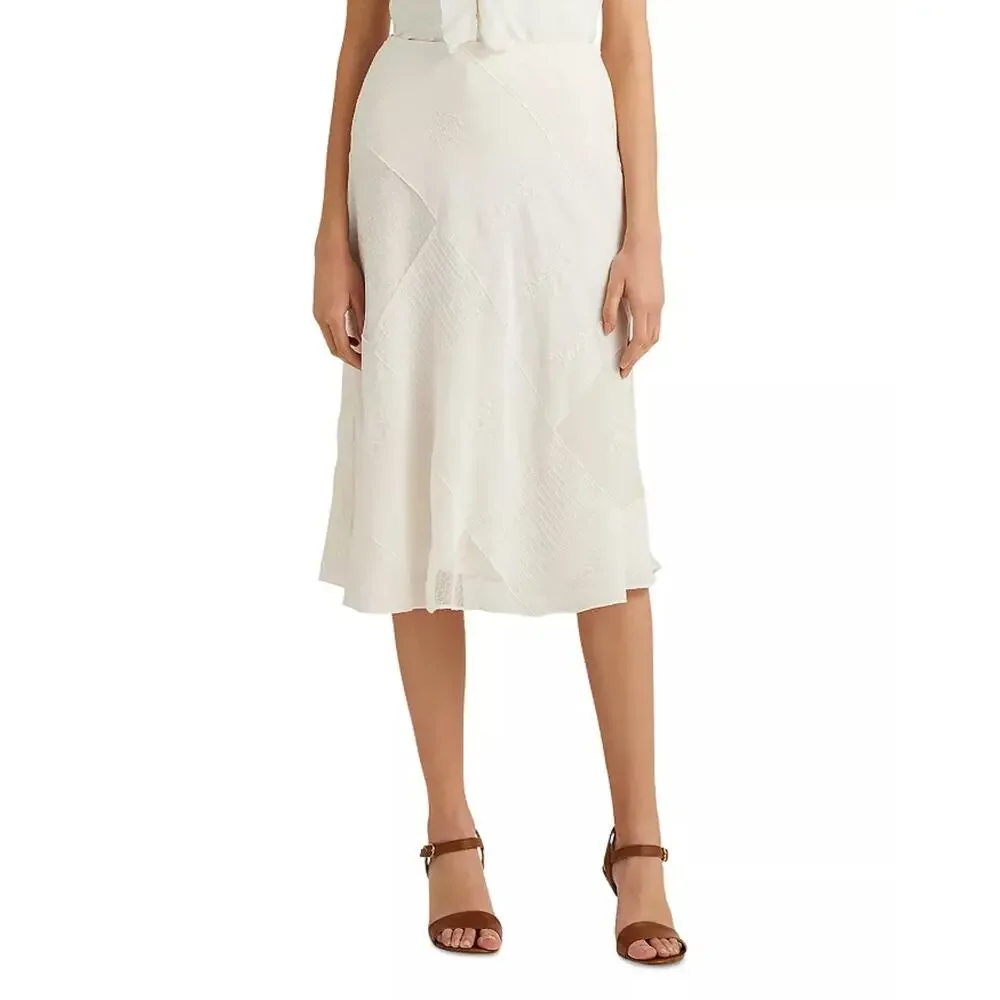LAUREN RALPH LAUREN Women's Mesh Lace Midi Flared Skirt Size 6 White NWT - Picture 1 of 12